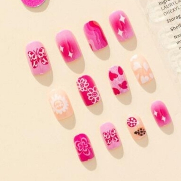 2/$16 Pink Floral Hearts Press On Nails - Picture 6 of 15